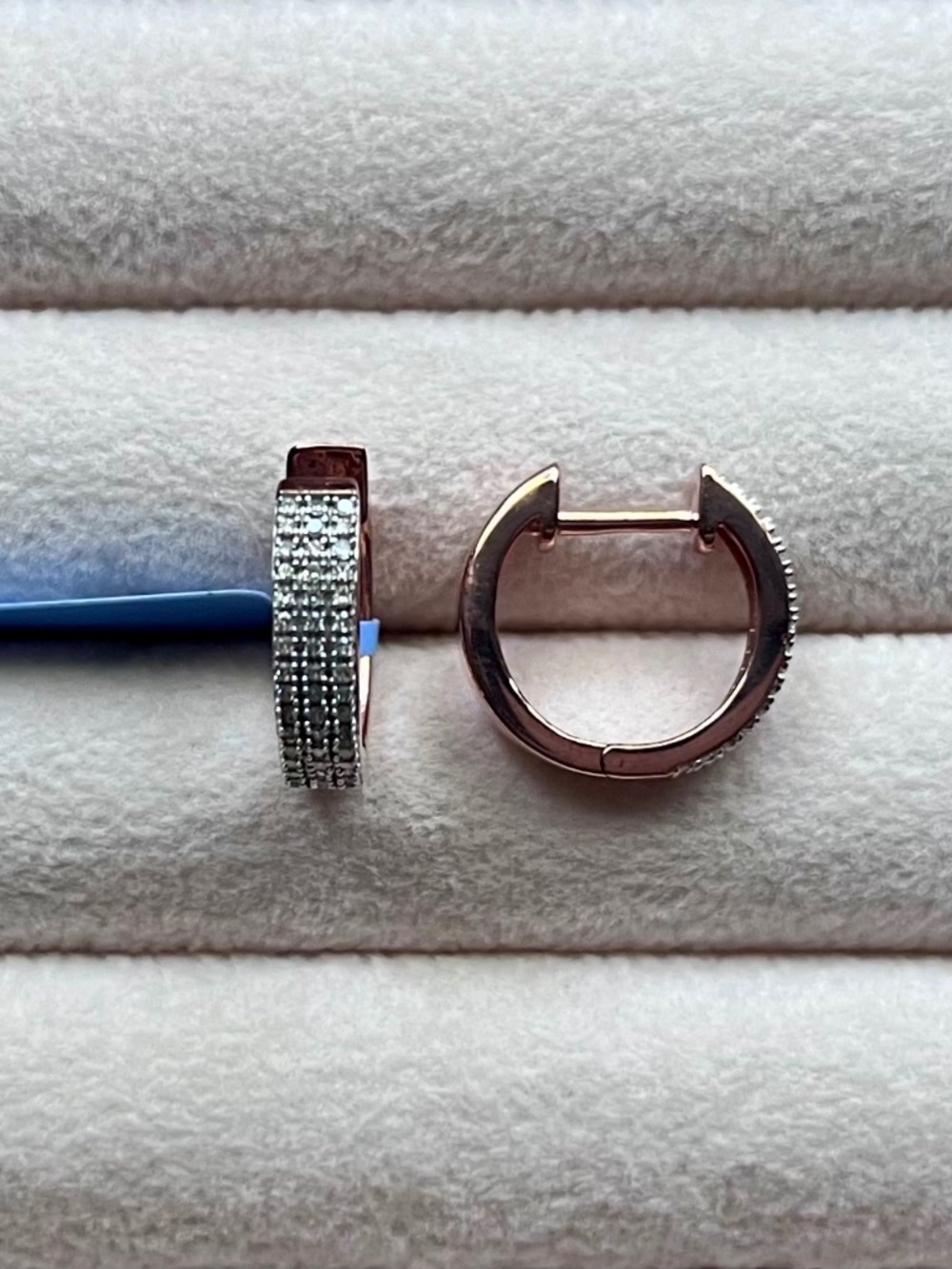 E065 | Natural Diamond Rose Gold Huggie Hoops